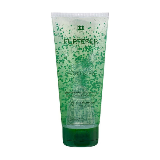 Rene Furterer FORTICEA energizing shampoo in a 200 ml bottle, with a white and green label, shown on a clean background.