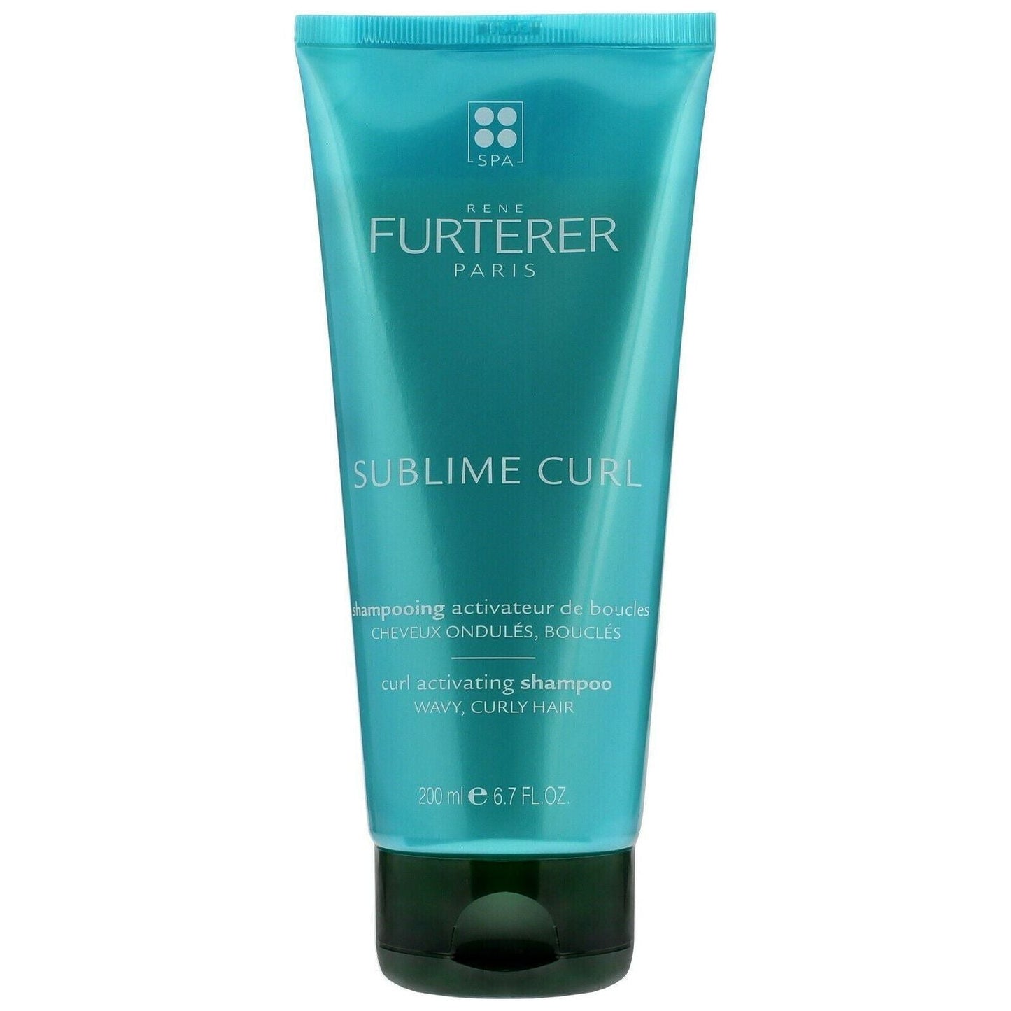 Rene Furterer Sublime Curl curl activating shampoo in 200ml bottle, featuring a sleek packaging and product label.
