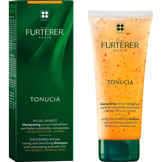 Rene Furterer TONUCIA toning shampoo bottle, 200 ml, with sleek packaging and label detailing the hair care product.