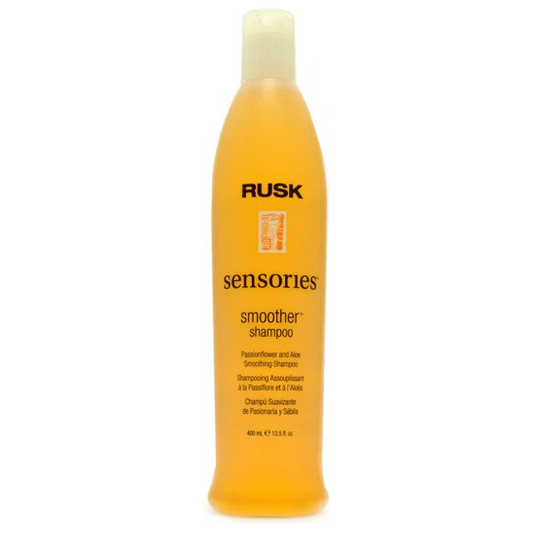 Rusk Sensories Smoother Shampoo in 13.5 oz bottle, from Pasteur Pharmacy, showing the shampoo bottle on a plain background.