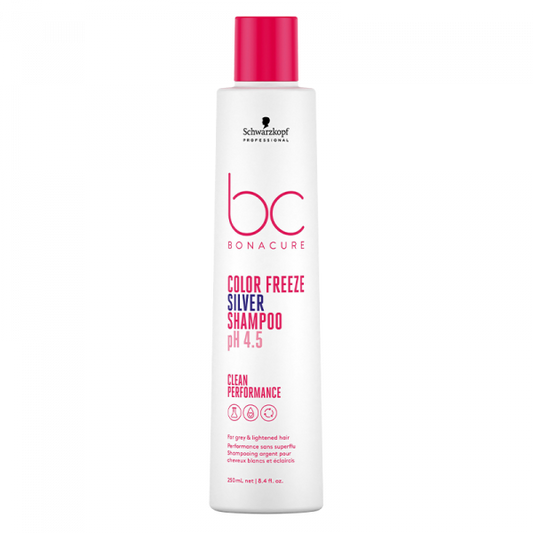 Schwarzkopf Bonacure Color Save True Silver Reflex Shampoo in 6.8 oz bottle, designed to enhance silver and gray hair tones.