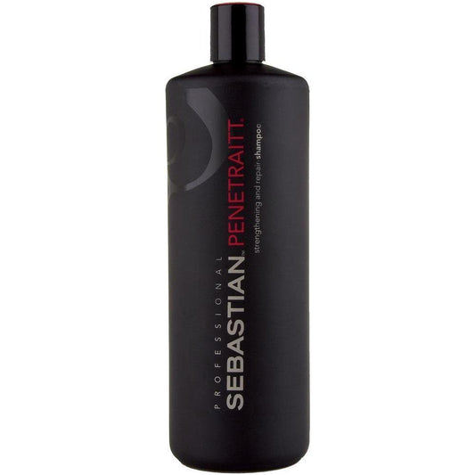 Sebastian Penetraitt strengthening and repair shampoo in 33.8 oz bottle, designed to nourish and repair damaged hair.
