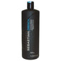 Sebastian Professional Drench Moisturizing Shampoo bottle, 33.8 fl oz, with label visible and clean hair strands in the background.