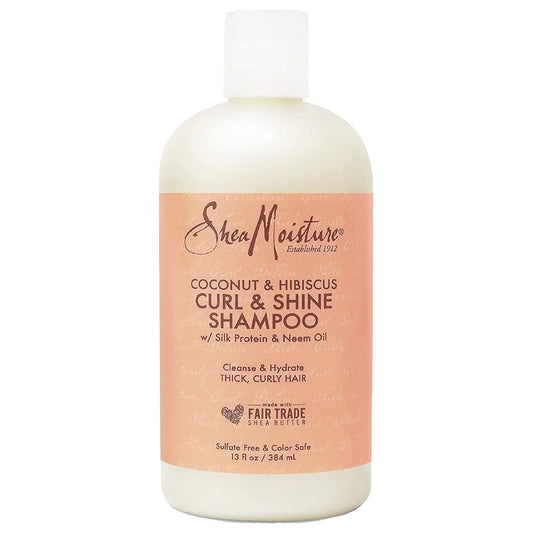 SheaMoisture Coconut & Hibiscus Curl & Shine Shampoo in 384ml bottle, natural ingredients for defined, shiny curls