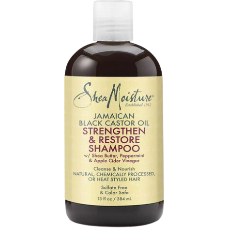 SheaMoisture Jamaican Black Castor Oil Strengthen & Restore Shampoo in 384ml bottle, with black castor oil and natural ingredients