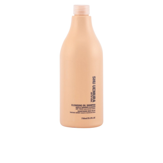 Shu Uemura Art of Hair Cleansing Oil Shampoo Gentle Radiance 750ml bottle, professional size, with sleek packaging and label details.
