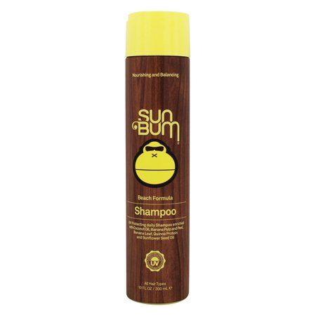 Sun Bum Revitalizing Shampoo in a 10 oz bottle, featuring a clear label and blue cap, displayed upright.