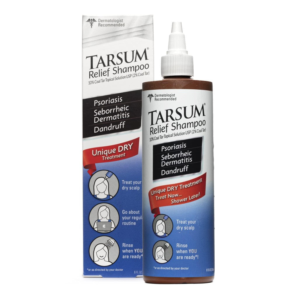 Tarsum Professional Medicated Shampoo Gel in 8 oz bottle, Pasteur Pharmacy, showing the shampoo container with label and cap.