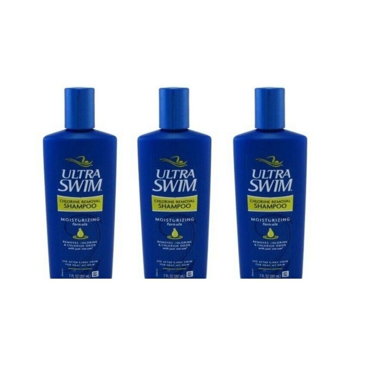 Pasteur Pharmacy UltraSwim moisturizing shampoo bottle with label, 7 fl oz, designed for chlorine removal and hair hydration.