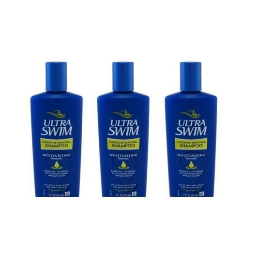 Pasteur Pharmacy UltraSwim moisturizing shampoo bottle with label, 7 fl oz, designed for chlorine removal and hair hydration.