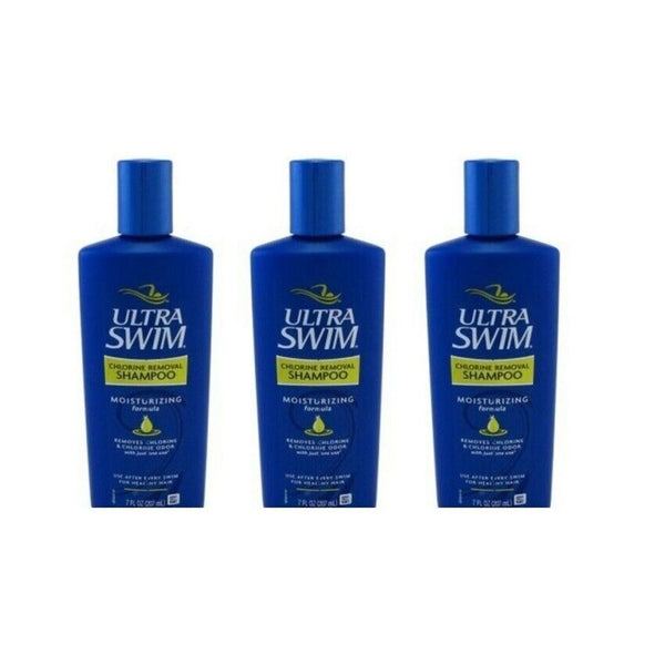 Pasteur Pharmacy UltraSwim moisturizing shampoo bottle with label, 7 fl oz, designed for chlorine removal and hair hydration.