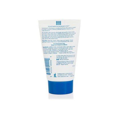 Vanicream shampoo in a 2 fl oz bottle, gentle hair and scalp cleanser, by Pasteur Pharmacy, with a clear label and white bottle.