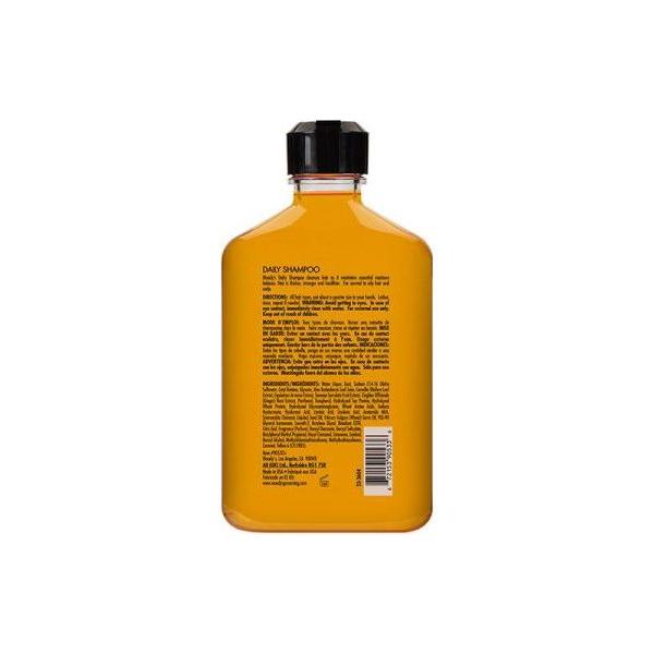 Woody's For Men Daily Shampoo for normal to oily hair, Pasteur Pharmacy, 12 fl oz bottle, clear liquid shampoo with label