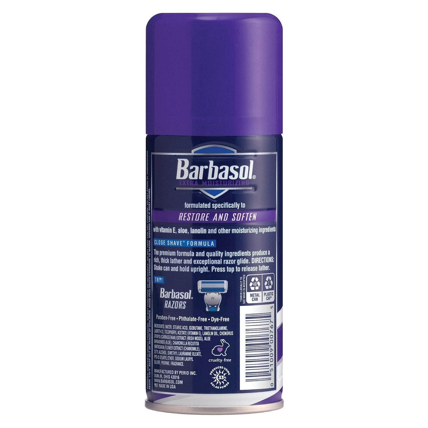 Barbasol Thick & Rich Shave Cream with Vitamin E in a 7 oz container, moisturizing and designed for a smooth shave.