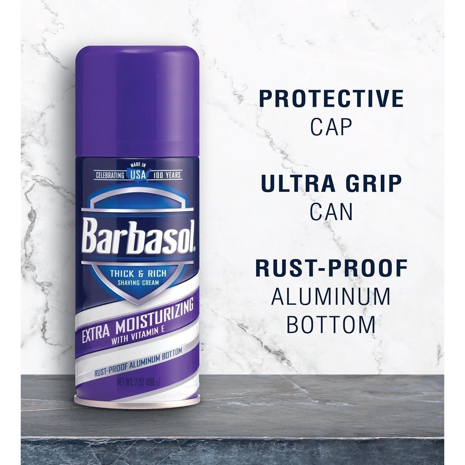 Barbasol Thick & Rich Shave Cream with Vitamin E in 7 oz, extra moisturizing formula for a smooth shave