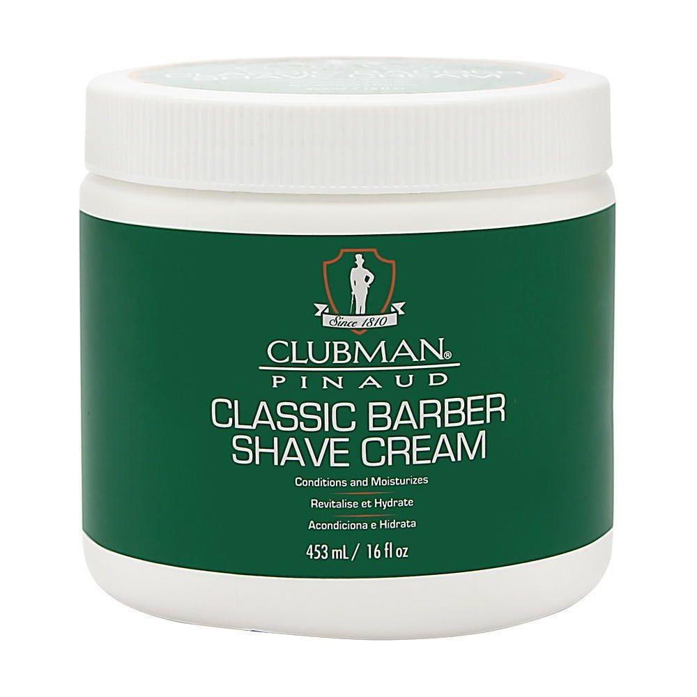 Clubman Pinaud Classic Barber Shave Cream in a 16 oz jar, smooth and creamy texture for a close shave, from Pasteur Pharmacy