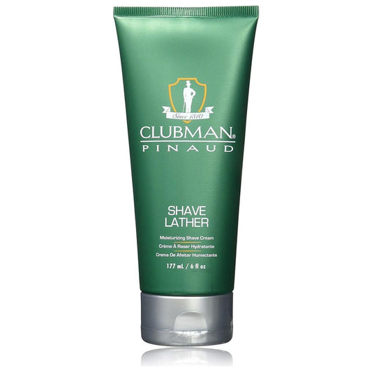 Clubman Pinaud Shave Lather Moisurizing Shave Cream in 6 oz jar, creamy texture, designed for smooth, comfortable shaving.