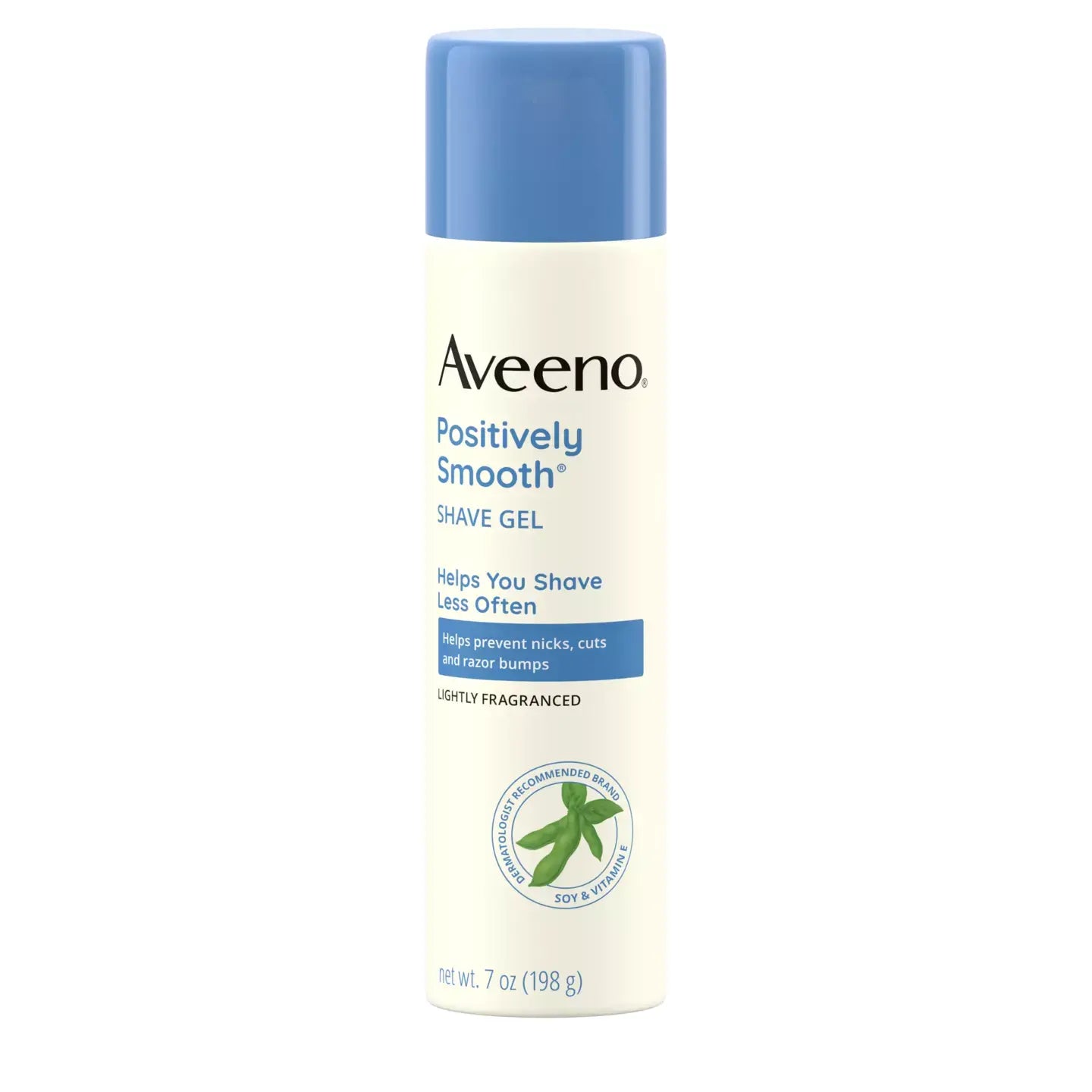 Aveeno Positively Smooth Moisturizing Shave Gel with Aloe in 7 oz tube, featuring a clear gel texture and aloe ingredients.