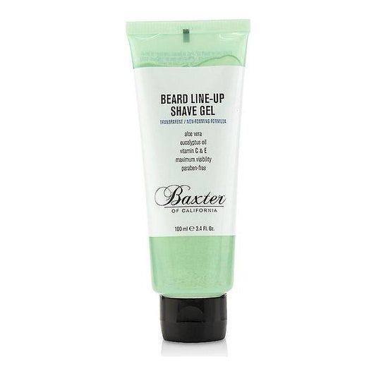 Baxter of California Beard Line-Up Shave Gel in 3.4 oz tube, clear gel for precise beard and facial hair grooming.
