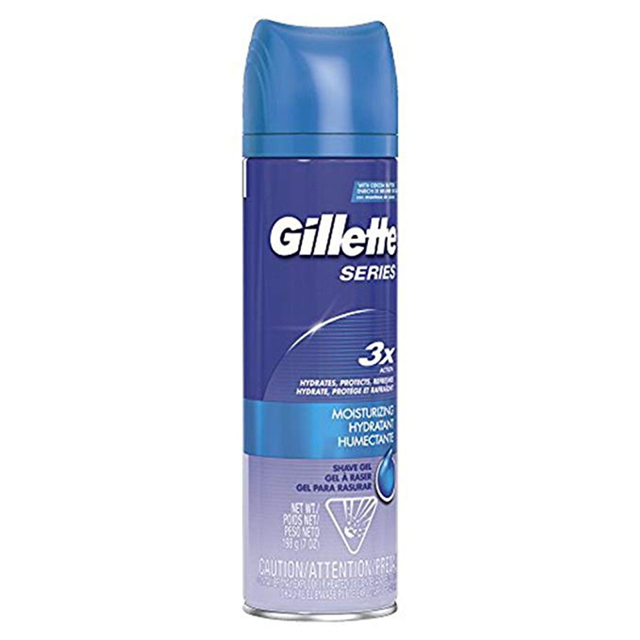 Gillette Series Moisturizing Men's Shave Gel in 7oz tube, with blue and white packaging, designed for smooth shaving.