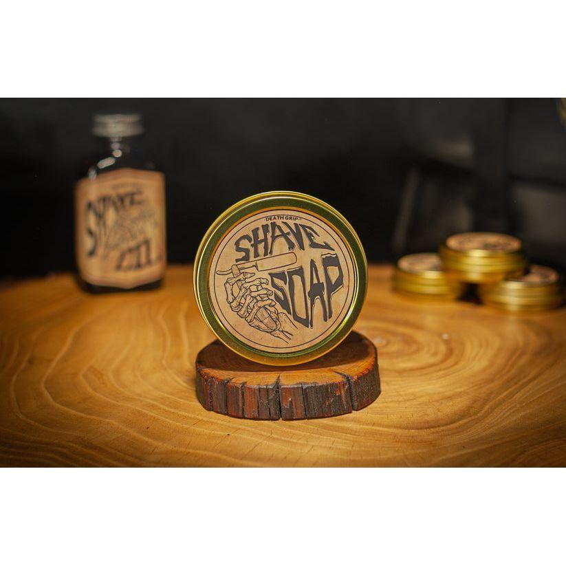 Death Grip Shave Soap by Pasteur Pharmacy in a 4 oz container, showcasing the classic shave soap with a textured surface.