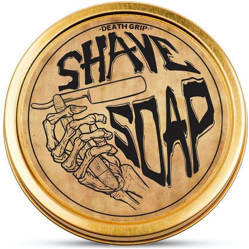 Pasteur Pharmacy Death Grip Shave Soap 4 oz in a round container with a black lid and classic label design.