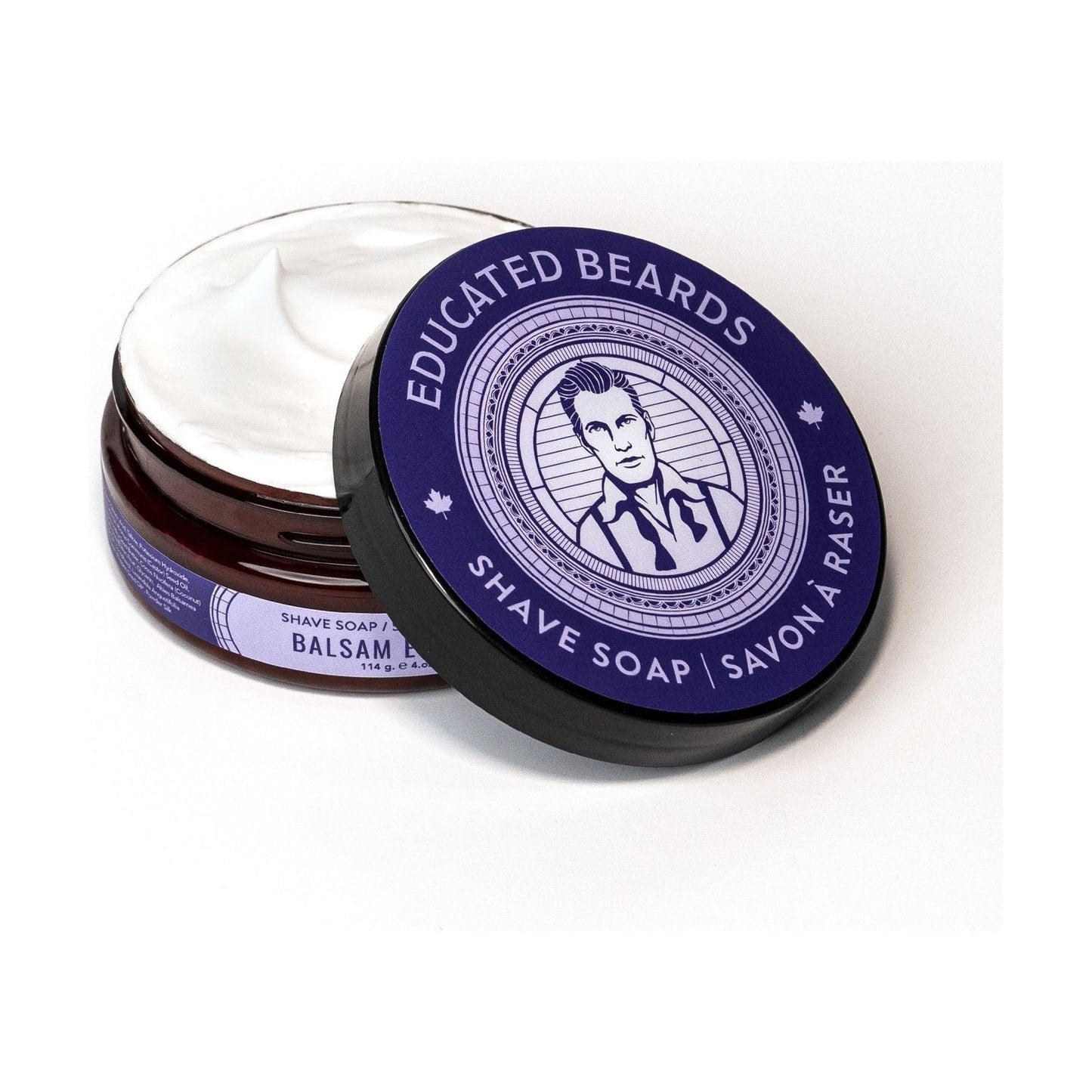 Educated Beards Balsam Eclipse Shave Soap by Pasteur Pharmacy in a 4 oz container, creamy texture and natural ingredients for a smooth shave.