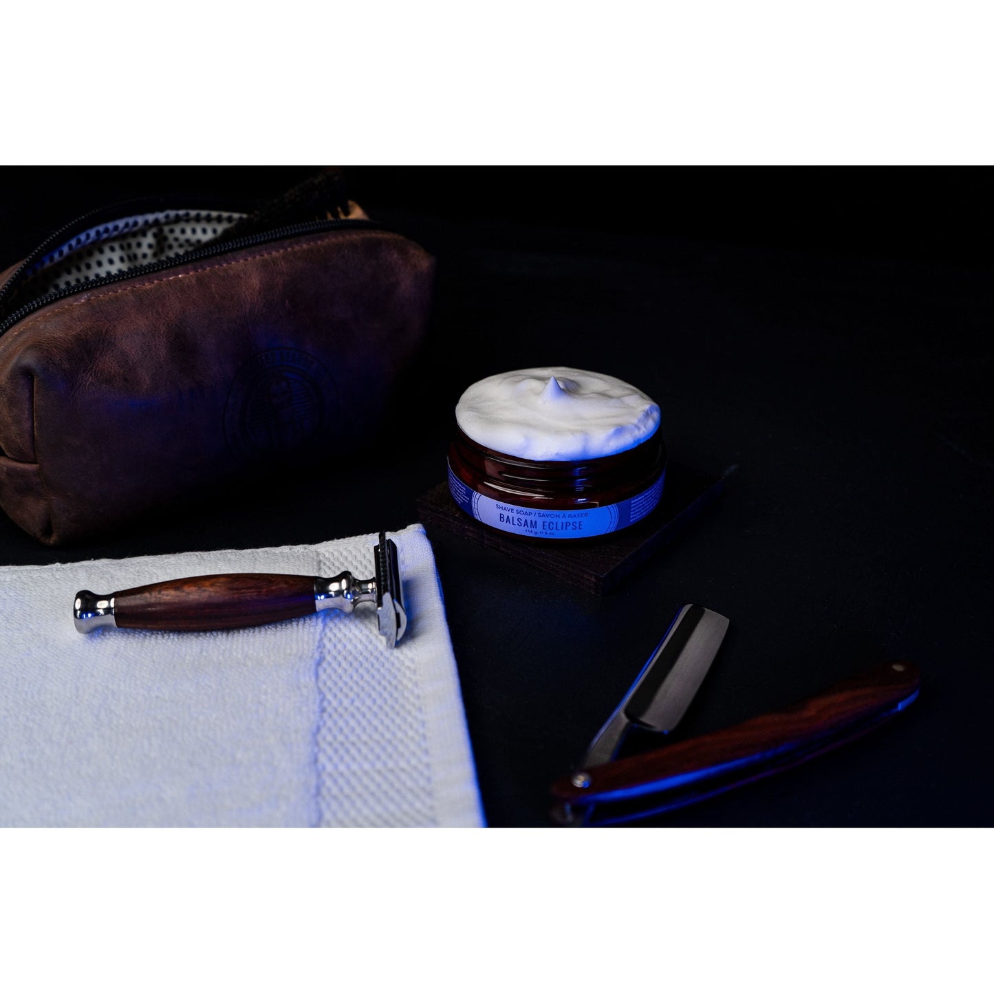 Educated Beards Balsam Eclipse Shave Soap by Pasteur Pharmacy, 4 oz, featuring a premium shaving soap with natural ingredients and rich lather.