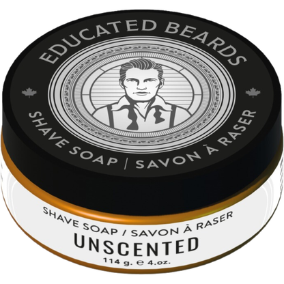 Educated Beards Unscented Shave Soap by Pasteur Pharmacy, 4 oz, creamy shave soap in a jar with a smooth surface.