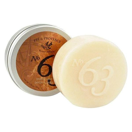 Pasteur Pharmacy Pre De Provence No.63 shave soap in a 5.25 oz container, showing the soap and packaging.