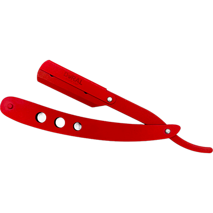 Dural Red Shavette Razor Model Harlow SE-063 by Pasteur Pharmacy, showcasing the red and silver design with a 3oz size.