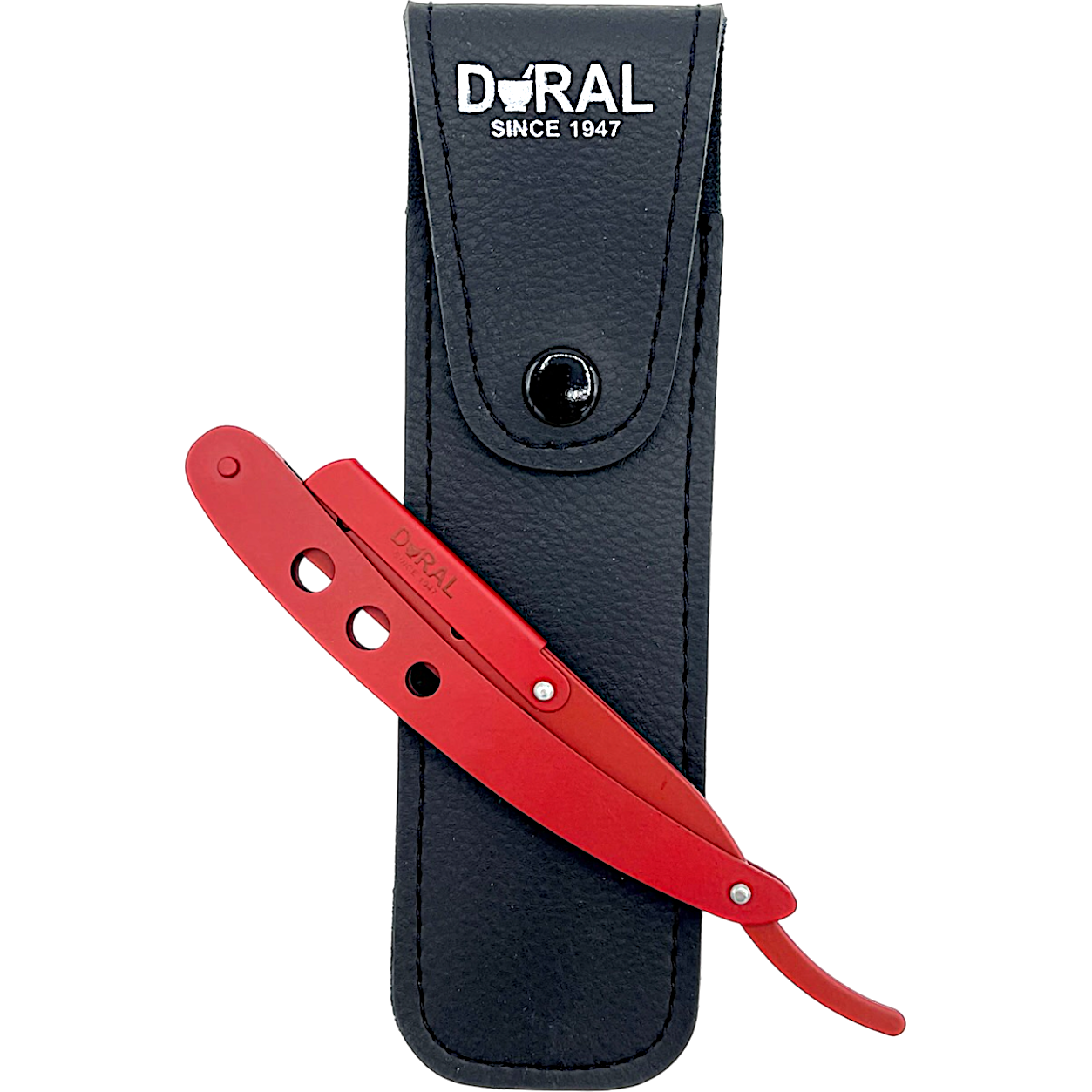 Dural Red Shavette Razor by Pasteur Pharmacy, model Harlow SE-063, with a sleek red handle and stainless steel blade holder.