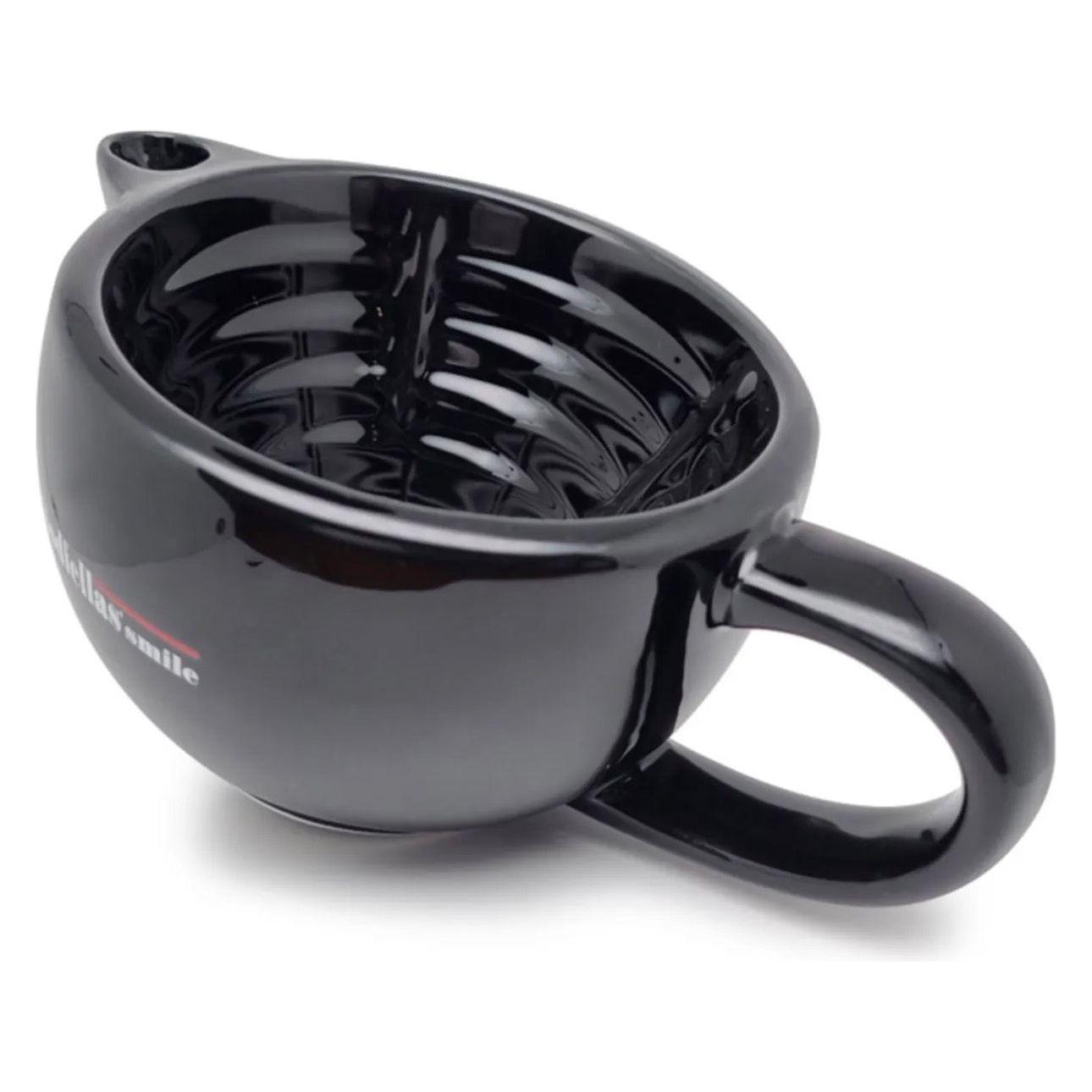 Black ceramic shaving bowl from The Goodfellas' Smile by Pasteur Pharmacy, featuring a sturdy ceramic design for traditional shaving.