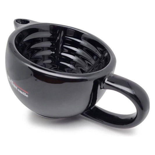 Black ceramic shaving bowl from The Goodfellas' Smile by Pasteur Pharmacy, featuring a sturdy ceramic design for traditional shaving.