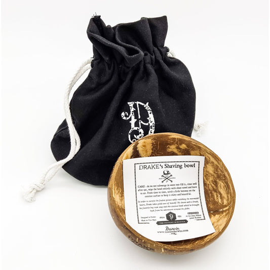 Darwin Shaving Coconut Lathering Bowl with Pouch by Pasteur Pharmacy, ceramic shaving bowl for grooming and shaving prep.