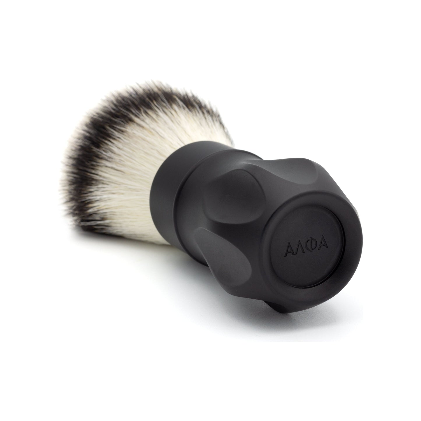 Black Alpha Brush & Shaving Co. Outlaw 26mm & 28mm shaving brush with synthetic bristles, displayed on a plain background.