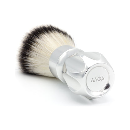 Black Alpha Brush & Shaving Co. Outlaw 26mm & 28mm shaving brush with dense bristles and wooden handle for a classic shave.
