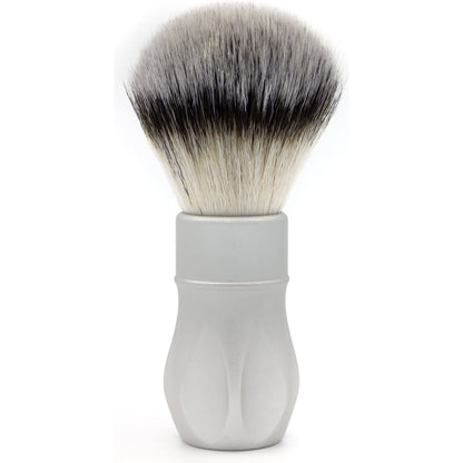 Alpha Brush & Shaving Co. Outlaw black shaving brush with 26mm and 28mm knots, featuring dense bristles and a sleek handle.