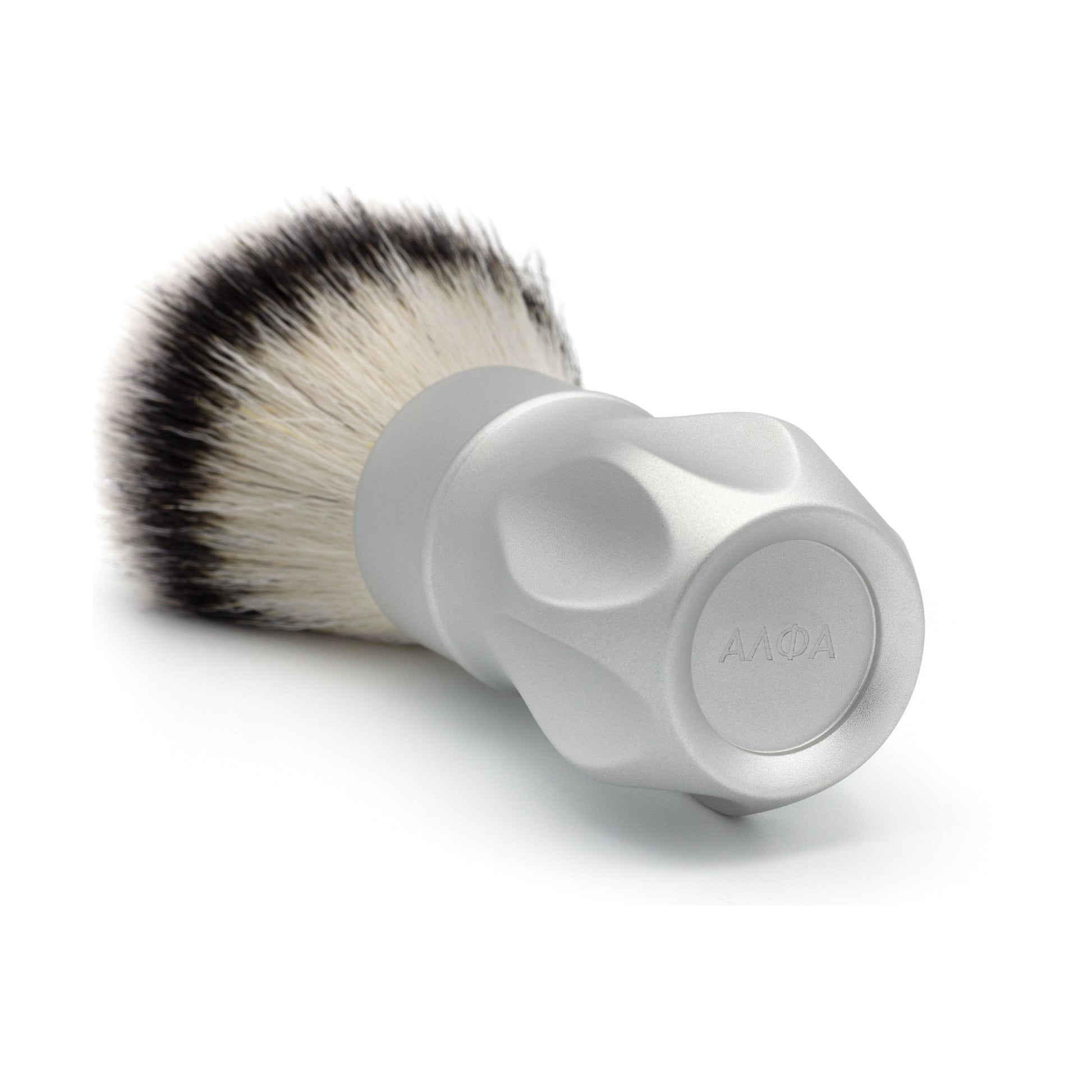 Alpha Brush & Shaving Co. Outlaw 26mm and 28mm black shaving brush with dense bristles and sturdy handle.