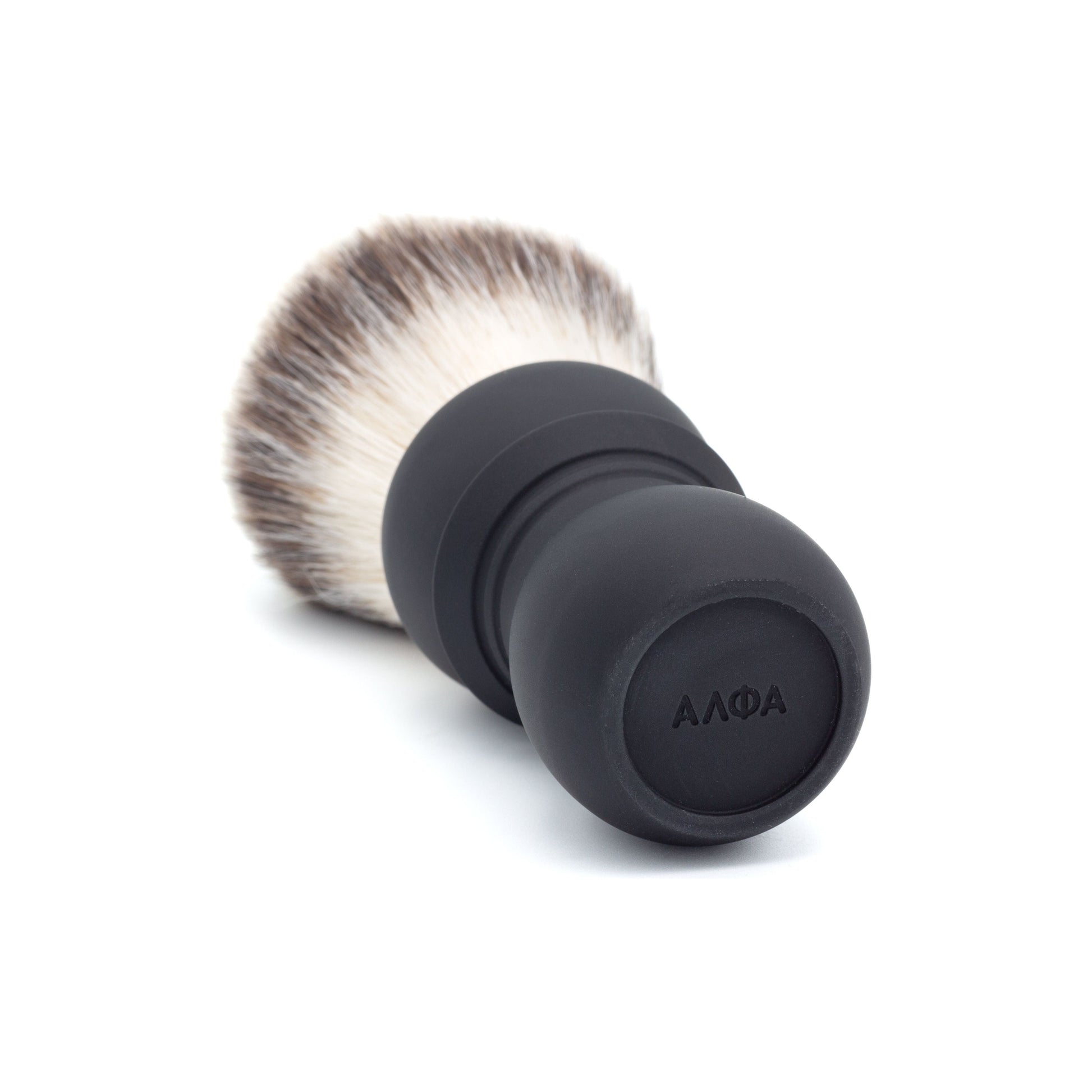Black Alpha Brush & Shaving Co. Bulldog G4 shaving brush with dense bristles and ergonomic handle for a close shave.