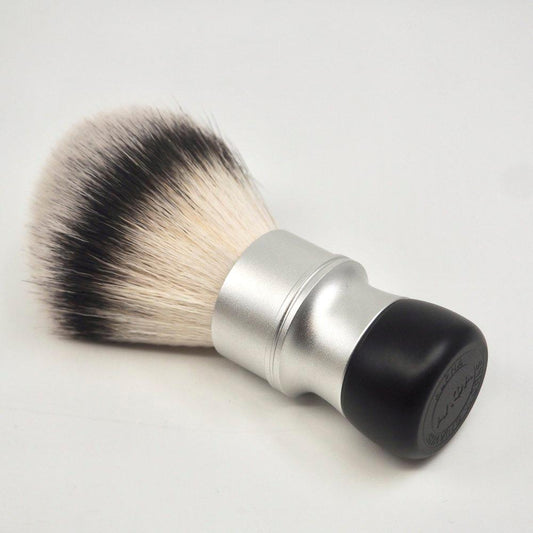 Alpha Brush & Shaving Co. Bandit GMac shaving brush with dense bristles and sleek handle for a smooth shave.