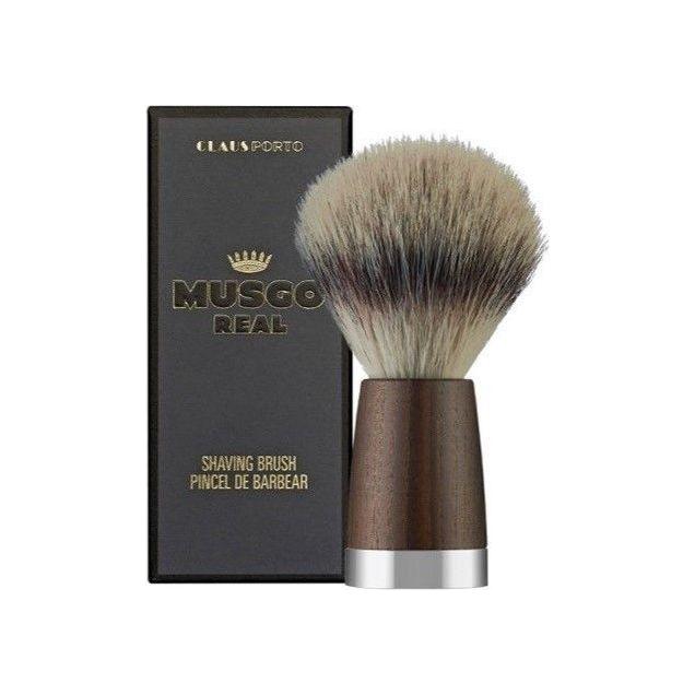 Claus Porto Musgo Real shaving brush with wooden handle and natural bristles for a traditional grooming experience