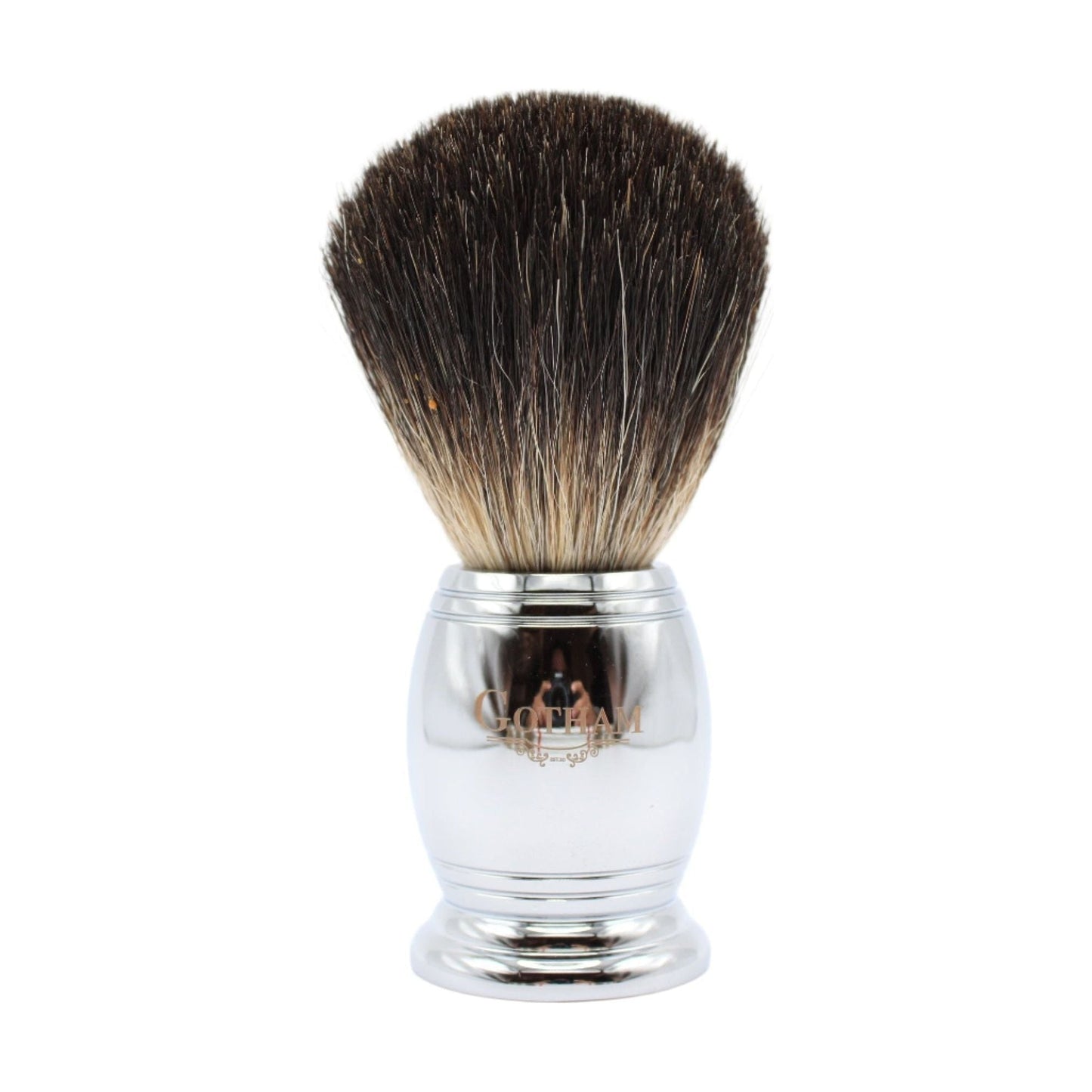 Gotham Pasteur Exclusive BL20-MT30 black badger shaving brush with dense bristles and a sleek handle, ideal for traditional shaving.