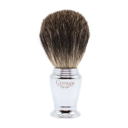 Gotham Pasteur Exclusive BL20-MT31 black badger shaving brush by Pasteur Pharmacy with a sleek handle and dense bristles.