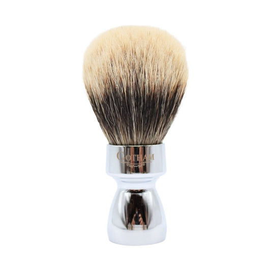 Gotham Pasteur Exclusive FI25-MT46 finest badger shaving brush with wooden handle, used for traditional wet shaving.