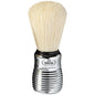 Omega aluminium shaving brush with natural bristles and a sleek handle, designed for a smooth shaving experience.