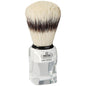 Omega boar bristle shaving brush with stand, featuring a classy square handle for a traditional grooming experience.