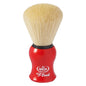 Omega synthetic fiber shaving brush with colorful handle, featuring dense bristles for a smooth shave, by Pasteur Pharmacy.