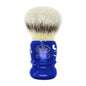 Omega Evo Shaving Brush by Pasteur Pharmacy with sapphire-colored handle and soft bristles for a smooth shave.