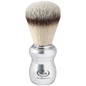 Omega Heavy Aluminum Hi-Brush Shaving Brush by Pasteur Pharmacy with dense bristles and sleek aluminum handle.
